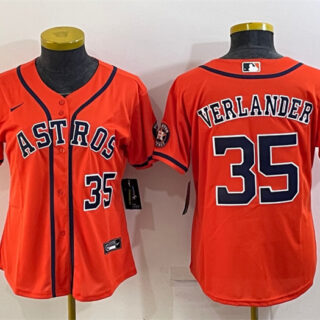 Women's Houston Astros #35 Justin Verlander Orange With Patch Cool Base Stitched Baseball Jerseys(Run Small)