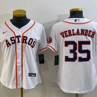 Women's Houston Astros #35 Justin Verlander White With Patch Cool Base Stitched Baseball Jersey(Run Small)