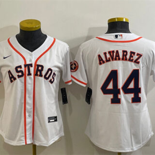 Women's Houston Astros #44 Yordan Alvarez White With Patch Cool Base Stitched Baseball JerseyS(Run Small)
