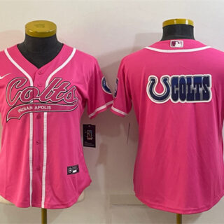 Women's Indianapolis Colts Team Big Logo Pink With Patch Cool Base Stitched Baseball Jersey(Run Small)