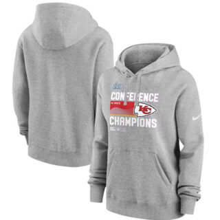 Women's Kansas City Chiefs Gray 2022 AFC Champions Performance Pullover Hoodie(Run Small)