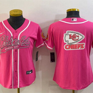 Women's Kansas City Chiefs Pink Team Big Logo With Patch Cool Base Stitched Baseball Jersey(Run Small)
