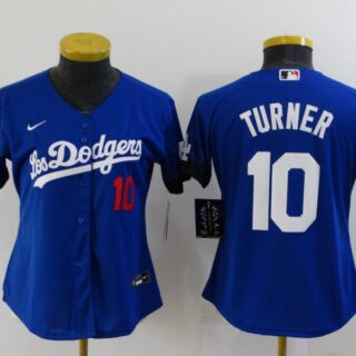 Women's Los Angeles Dodgers #10 Justin Turner Blue 2021 City Connect Number Cool Base Stitched Jersey