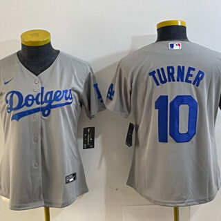 Women's Los Angeles Dodgers #10 Justin Turner Grey Stitched Jersey(Run Small)