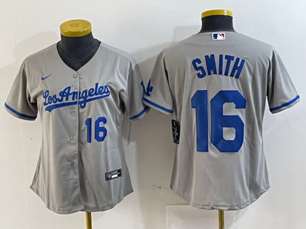 Women's Los Angeles Dodgers #16 Will Smith Grey Stitched Jersey(Run Small) 2