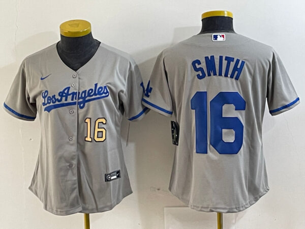 Women's Los Angeles Dodgers #16 Will Smith Grey Stitched Jersey(Run Small) 3