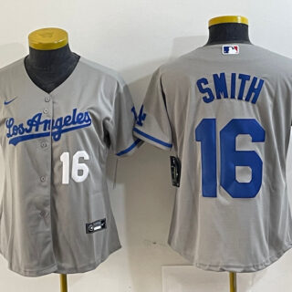 Women's Los Angeles Dodgers #16 Will Smith Grey Stitched Jersey(Run Small) 5