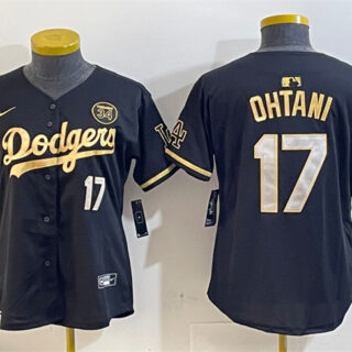 Women's Los Angeles Dodgers #17 Shohei Ohtani Black Gold 2024 World Series With Fernando Memorial Patch Limited Stitched Baseball Jersey(Run Small)