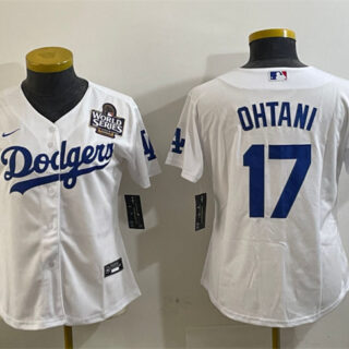 Women's Los Angeles Dodgers #17 Shohei Ohtani White 2024 World Series Cool Base Stitched Baseball Jersey(Run Small)