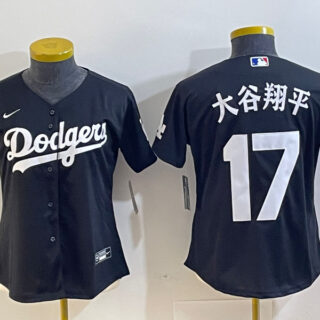 Women's Los Angeles Dodgers #17 u5927u8c37u7fd4u5e73 Black Stitched Jersey(Run Small)
