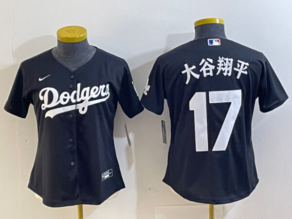 Women's Los Angeles Dodgers #17 u5927u8c37u7fd4u5e73 Black Stitched Jersey(Run Small)
