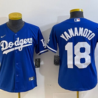 Women's Los Angeles Dodgers #18 Yoshinobu Yamamoto Blue Stitched Jersey(Run Small)