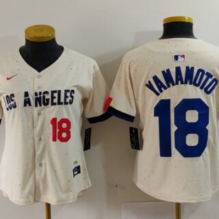 Women's Los Angeles Dodgers #18 Yoshinobu Yamamoto Cream Stitched Jersey(Run Small)