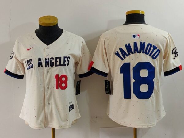Women's Los Angeles Dodgers #18 Yoshinobu Yamamoto Cream Stitched Jersey(Run Small)