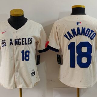 Women's Los Angeles Dodgers #18 Yoshinobu Yamamoto Cream Stitched Jersey(Run Small)