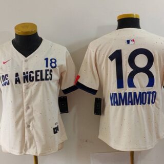 Women's Los Angeles Dodgers #18 Yoshinobu Yamamoto Cream Stitched Jersey(Run Small)