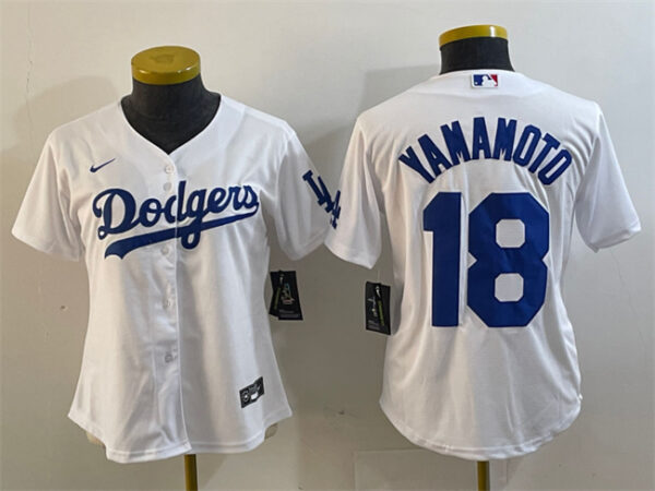 Women's Los Angeles Dodgers #18 Yoshinobu Yamamoto White Stitched Jersey(Run Small)