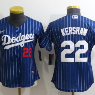 Women's Los Angeles Dodgers #22 Clayton Kershaw Blue Stitched Baseball Jersey(Run Small)