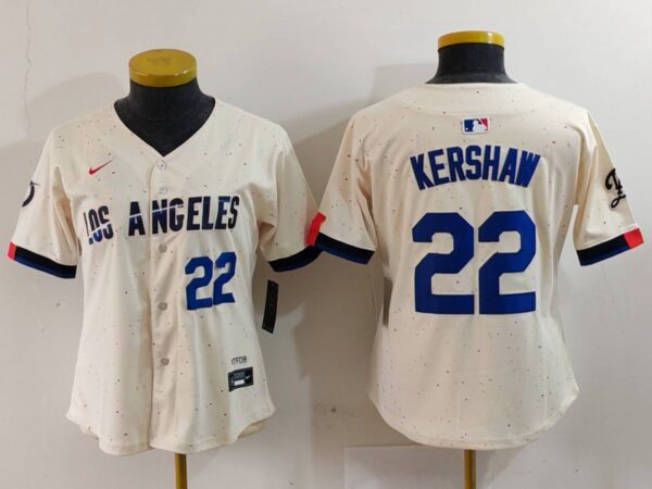 Women's Los Angeles Dodgers #22 Clayton Kershaw Cream Stitched Jersey(Run Small)