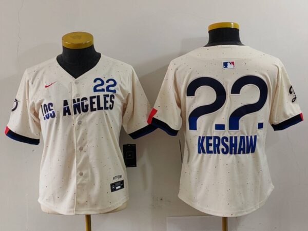 Women's Los Angeles Dodgers #22 Clayton Kershaw Cream Stitched Jersey(Run Small)