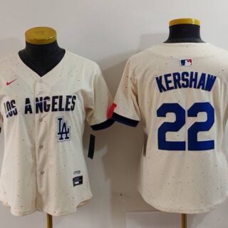 Women's Los Angeles Dodgers #22 Clayton Kershaw Cream Stitched Jersey(Run Small)