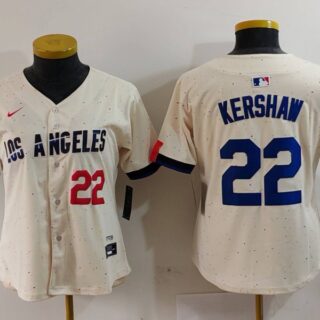Women's Los Angeles Dodgers #22 Clayton Kershaw Cream Stitched Jersey(Run Small)