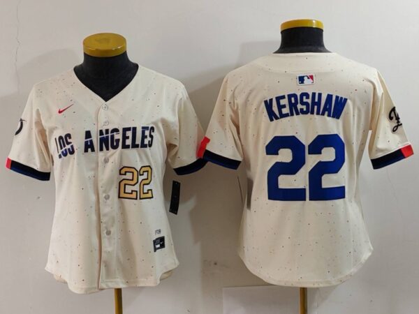 Women's Los Angeles Dodgers #22 Clayton Kershaw Cream Stitched Jersey(Run Small)