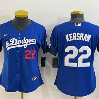 Women's Los Angeles Dodgers #22 Clayton Kershaw Royal City Connect Stitched Baseball Jersey(Run Small)