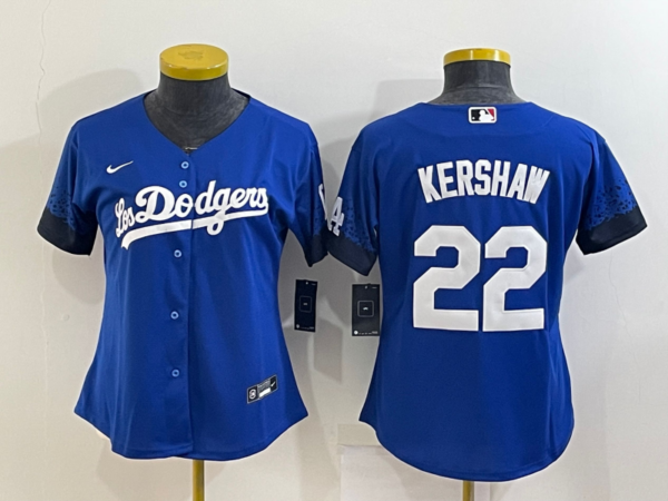 Women's Los Angeles Dodgers #22 Clayton Kershaw Royal City Connect Stitched Baseball Jerseys(Run Small)