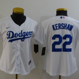 Women's Los Angeles Dodgers #22 Clayton Kershaw White Cool Base Stitched Jersey(Run Small)