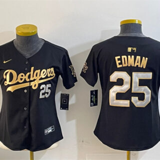 Women's Los Angeles Dodgers #25 Tommy Edman Black Gold Limited Stitched Baseball Jersey(Run Small)