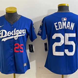 Women's Los Angeles Dodgers #25 Tommy Edman Royal 2024 World Series With Fernando Memorial Patch Alternate Limited Stitched Baseball Jersey(Run Small)