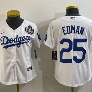 Women's Los Angeles Dodgers #25 Tommy Edman White 2024 World Series Cool Base Stitched Baseball Jersey(Run Small)