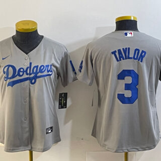 Women's Los Angeles Dodgers #3 Chris Taylor Grey Stitched Jersey(Run Small)