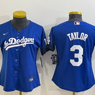 Women's Los Angeles Dodgers #3 Chris Taylor Royal City Connect Stitched Baseball Jerseys(Run Small)