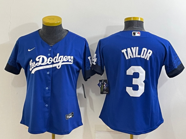 Women's Los Angeles Dodgers #3 Chris Taylor Royal City Connect Stitched Baseball Jerseys(Run Small)