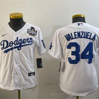 Women's Los Angeles Dodgers #34 Fernando Valenzuela White 2024 World Series Cool Base Stitched Baseball Jersey(Run Small)