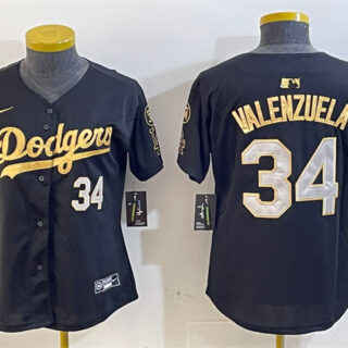 Women's Los Angeles Dodgers #34 Toro Valenzuela Black 1 Gold 2024 World Series With Fernando Memorial Patch Limited Stitched Baseball Jersey(Run Small)