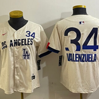 Women's Los Angeles Dodgers #34 Toro Valenzuela Cream 2024 City Connect Limited Stitched Baseball Jersey(Run Small) 1