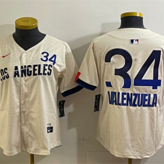 Women's Los Angeles Dodgers #34 Toro Valenzuela Cream 2024 City Connect Limited Stitched Baseball Jersey(Run Small)