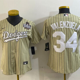 Women's Los Angeles Dodgers #34 Toro Valenzuela Cream 2024 World Series Cool Base Stitched Baseball Jersey(Run Small)