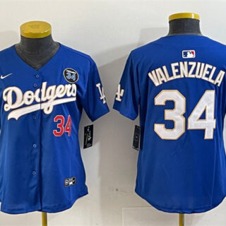 Women's Los Angeles Dodgers #34 Toro Valenzuela Royal 2024 World Series With Fernando Memorial Patch Alternate Limited Stitched Baseball Jersey(Run Small) 1
