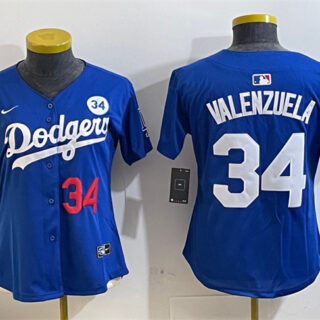 Women's Los Angeles Dodgers #34 Toro Valenzuela Royal 2024 World Series With No. 34 Patch Alternate Limited Stitched Baseball Jersey(Run Small)