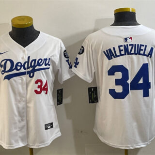 Women's Los Angeles Dodgers #34 Toro Valenzuela White 2024 World Series With Fernando Memorial Patch Home Limited Stitched Baseball Jersey(Run Small)
