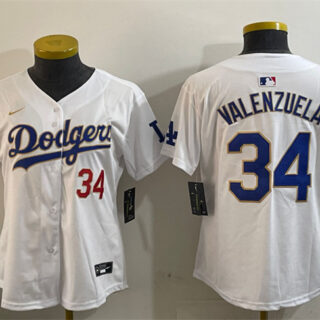 Women's Los Angeles Dodgers #34 Toro Valenzuela White Gold 2024 World Series Home Limited Stitched Baseball Jersey(Run Small)