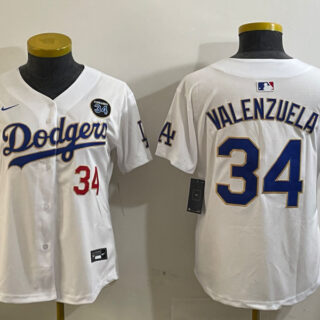 Women's Los Angeles Dodgers #34 Toro Valenzuela White Gold 2024 World Series With Fernando Memorial Patch Limited Stitched Baseball Jersey