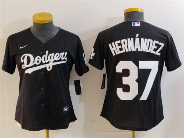 Women's Los Angeles Dodgers #37 Teoscar Hernandez Black Stitched Jersey(Run Small)