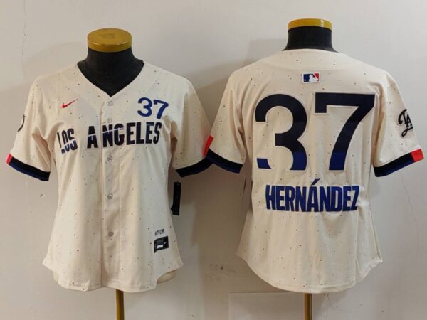 Women's Los Angeles Dodgers #37 Teoscar Hernandez Cream 2024 City Connect Limited Stitched Jersey(Run Small)