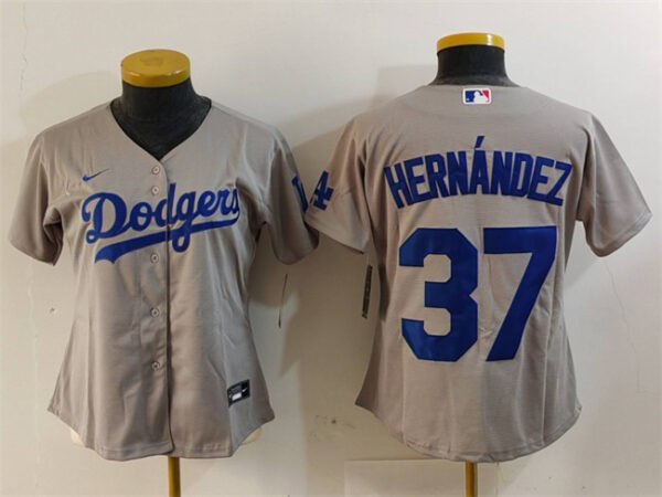 Women's Los Angeles Dodgers #37 Teoscar Hernandez Grey Stitched Jersey(Run Small)