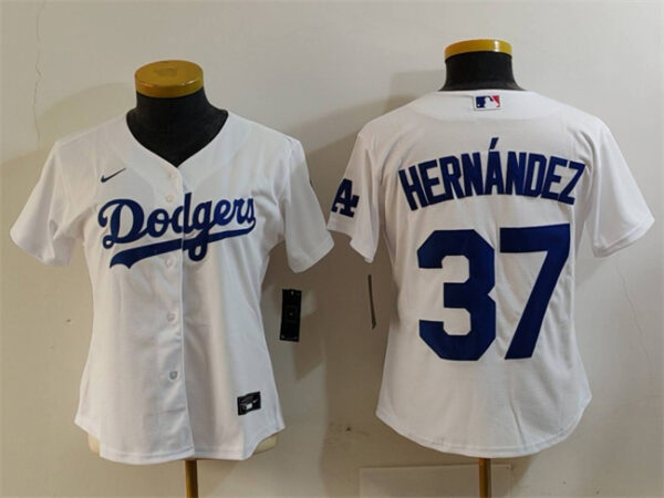 Women's Los Angeles Dodgers #37 Teoscar Hernandez White Stitched Jersey(Run Small)